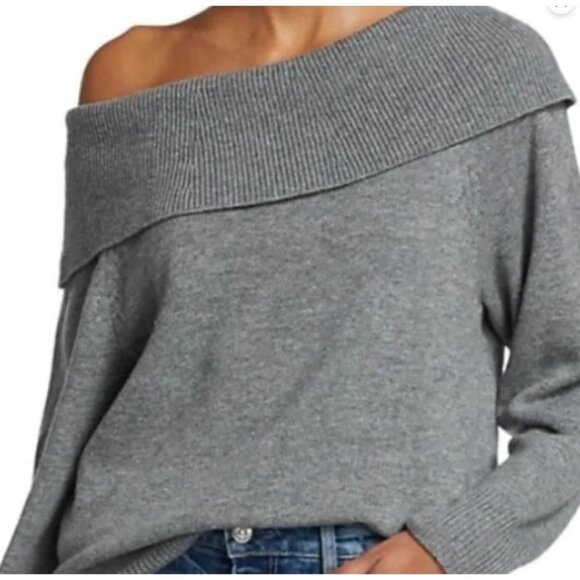 Paige Free People Womens Gray Wool Izabella Cowl Neck Off Shoulder Sweater Top M - Picture 2 of 16